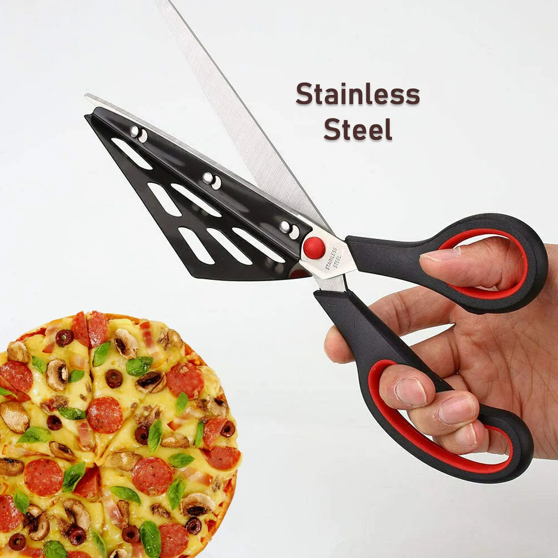 Pizza Cutter Scissors – Stainless Steel with Removable Spatula
