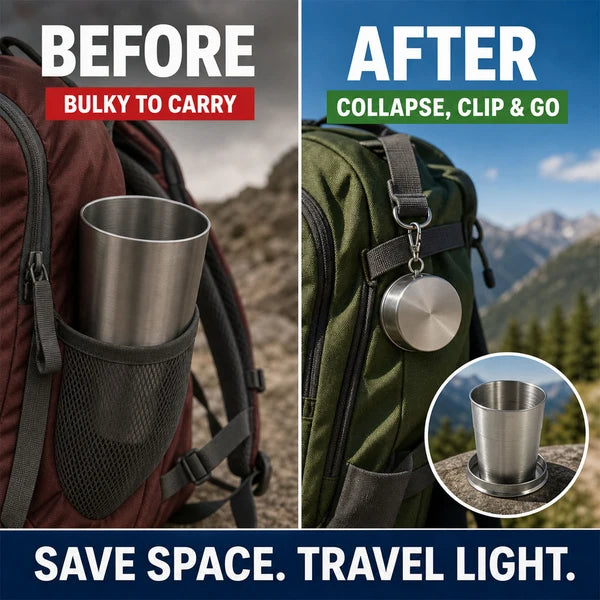 Folding Camping Cup – Stainless Steel Portable with Keychain