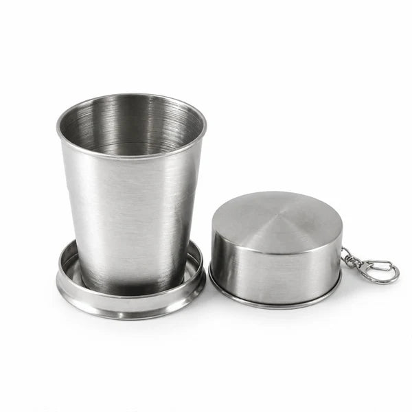 Folding Camping Cup – Stainless Steel Portable with Keychain