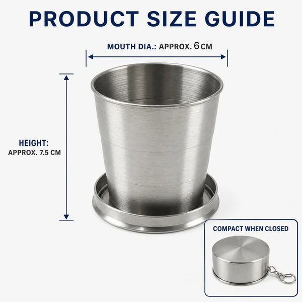 Folding Camping Cup – Stainless Steel Portable with Keychain
