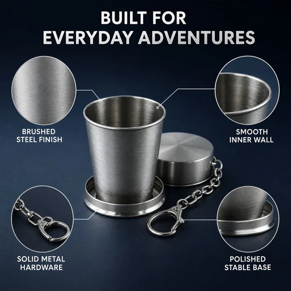 Folding Camping Cup – Stainless Steel Portable with Keychain