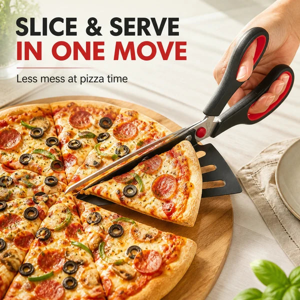 Pizza Cutter Scissors – Stainless Steel with Removable Spatula