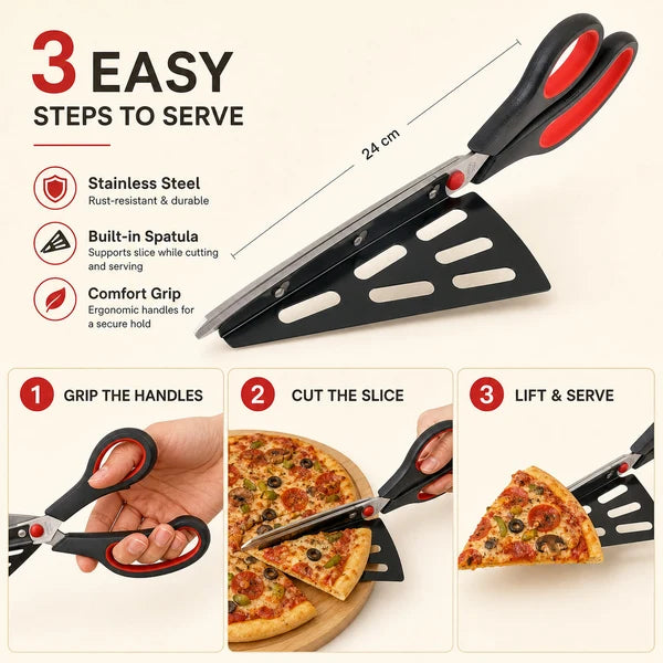 Pizza Cutter Scissors – Stainless Steel with Removable Spatula